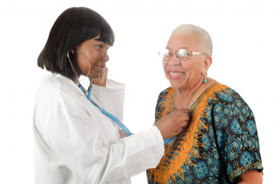 nurse checking the heartbeat pressure of senior woman